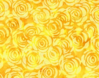 Yellow Cotton Batik Quilt Fabric Marigold Rosebush Jacqueline De Jong Summer Days for Anthology