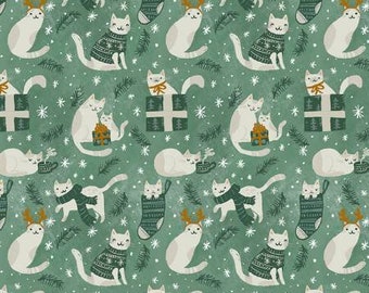 Cat Christmas Cotton Quilt Fabric from Best in Snow by Clara Jean Collection for Dear Stella