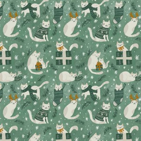 Cat Christmas Cotton Quilt Fabric from Best in Snow by Clara Jean Collection for Dear Stella