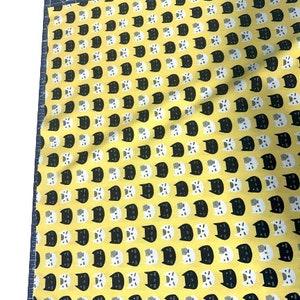 Cat Cotton Quilt Fabric Fat Quarter Bundle, 6 Pieces, in Yellow, Black and White image 2