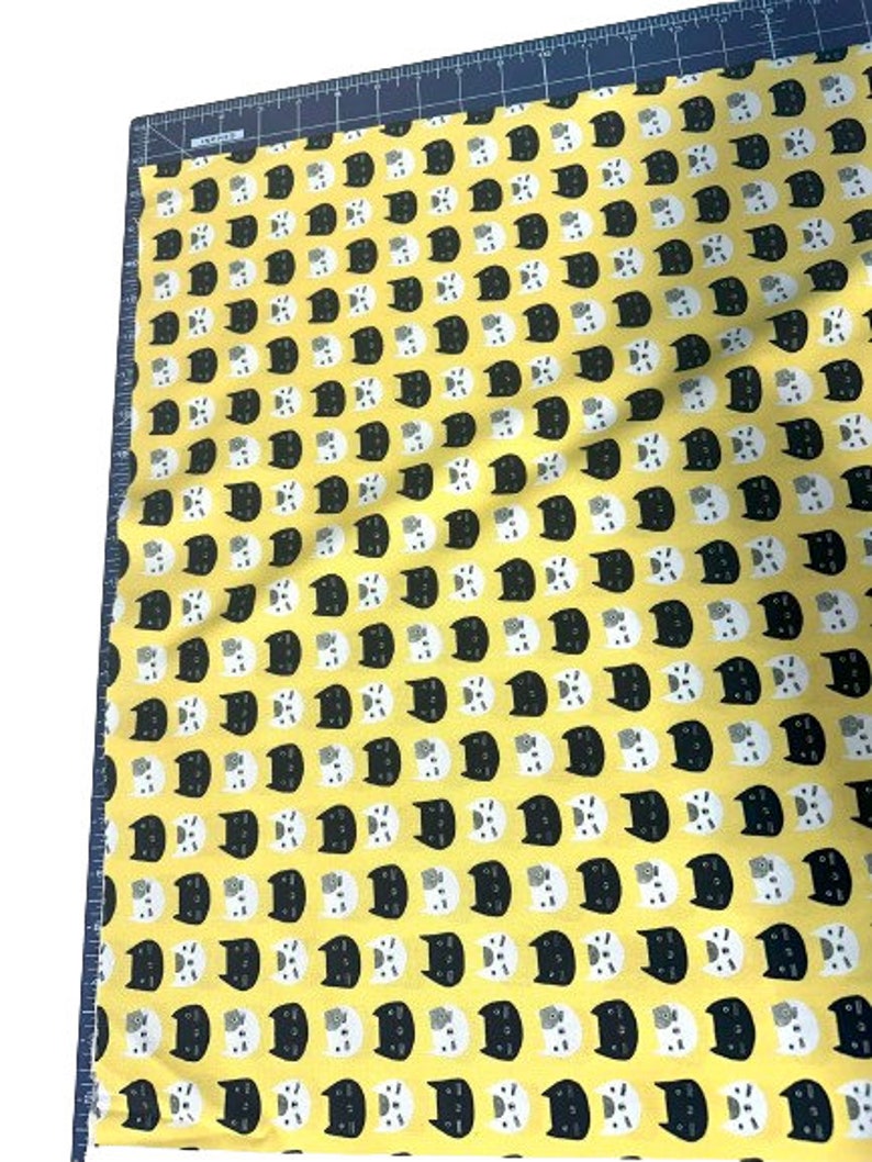 Cat Cotton Quilt Fabric Fat Quarter Bundle, 6 Pieces, in Yellow, Black and White image 2