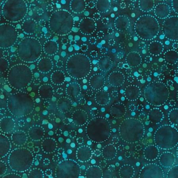 Cotton Batik Quilt Fabric with Green Circle print by Jacqueline De Jonge for Anthology Fabrics