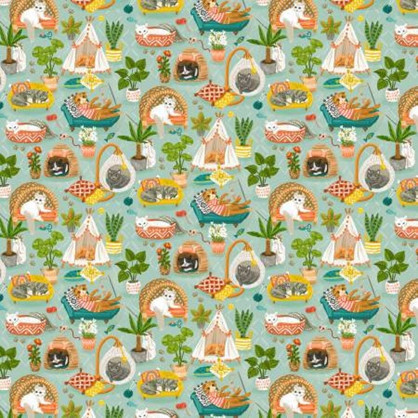 Cute Napping Cats Cotton Quilt Fabric from Purrfect Life for Timeless Treasures