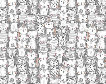 Cat Cotton Quilt Fabric Grey Pawsome Bunch from Meowlogical by Michael Miller Fabrics Collection