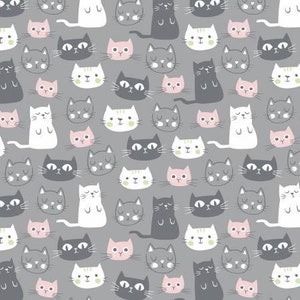 Cat Cotton Quilt Fabric Purrfect Day in Pink and Gray by Citrus & Mint for Riley Blake Designs image 1