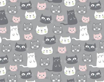 Cat Cotton Quilt Fabric Purrfect Day in Pink and Gray by Citrus & Mint for Riley Blake Designs