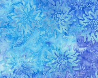 Cotton Batik Quilt Fabric Aqua Blue Pastel Sunflower from Bali Blooms for Benartex