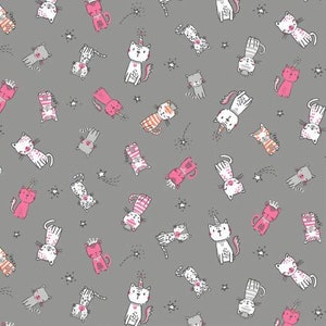 Cat Cotton Quilt Fabric Grey Purring Friends from Meowlogical by Michael Miller Fabrics Collection image 1