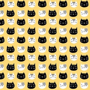 Cotton Quilt Fabric Cosmo Cat Heads in Yellow by Terry Runyan Collection for Benartex