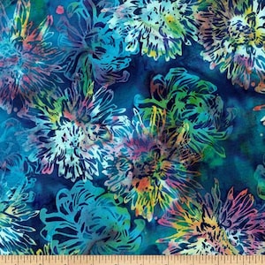Rainbow Floral Cotton Batik Quilt Fabric Hoffman Mums By the Yard