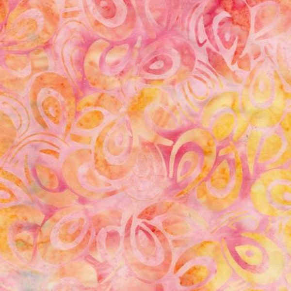 Cotton Batik Quilt Fabric in Melon Pink Yellow Orange Floral Print from Tonga Chiffon by Timeless Treasures