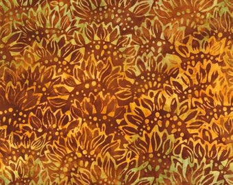 Tissu pour courtepointe en coton batik tournesol dans un coloris épicé par l'artisan batik de Lunn Studios, Robert Kaufman