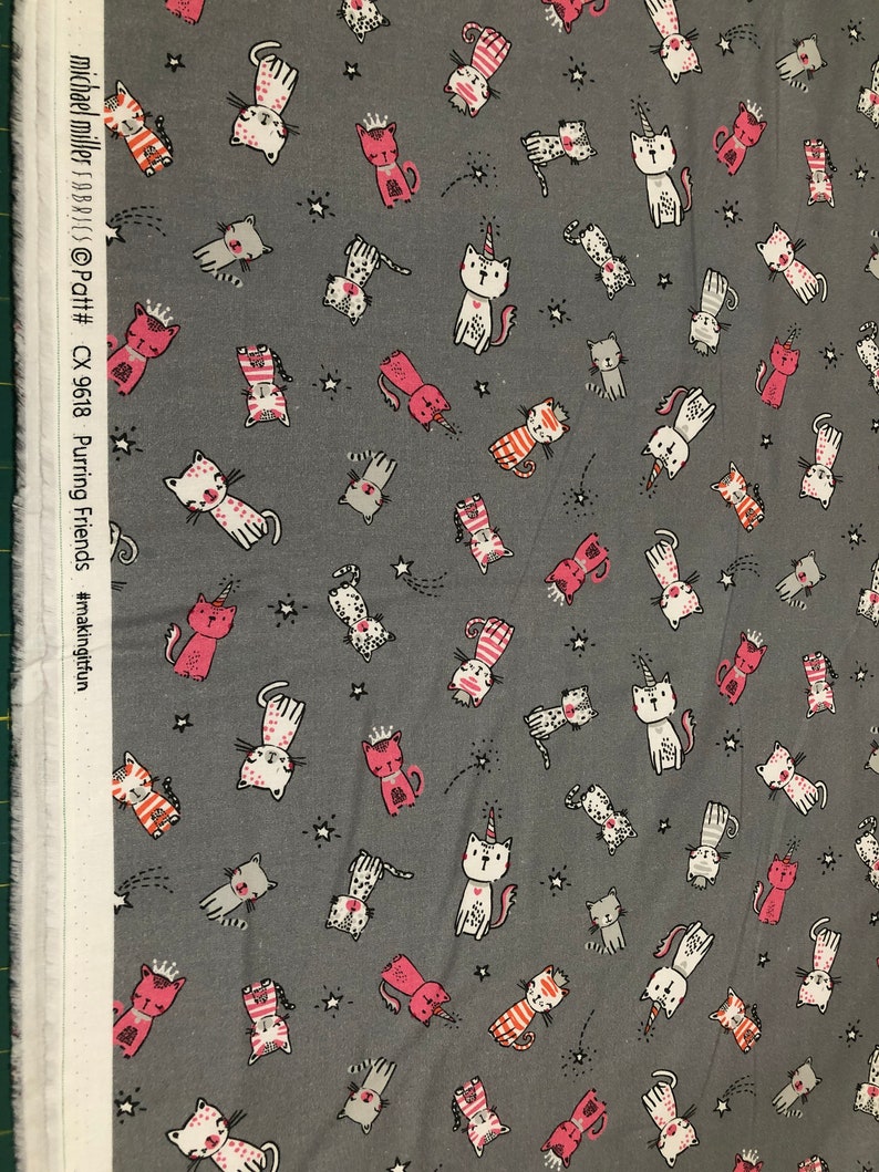 Cat Cotton Quilt Fabric Grey Purring Friends from Meowlogical by Michael Miller Fabrics Collection image 2