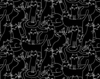 Cotton Quilt Fabric Cosmo Cats in Black and White by Terry Runyan Collection for Benartex