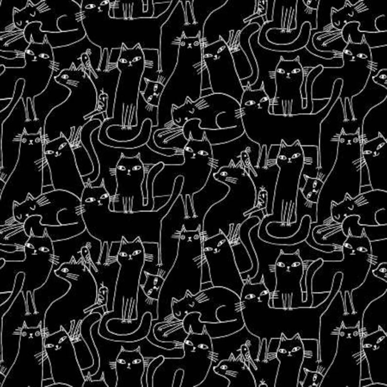Cotton Quilt Fabric Cosmo Cats in Black and White by Terry Runyan Collection for Benartex image 1