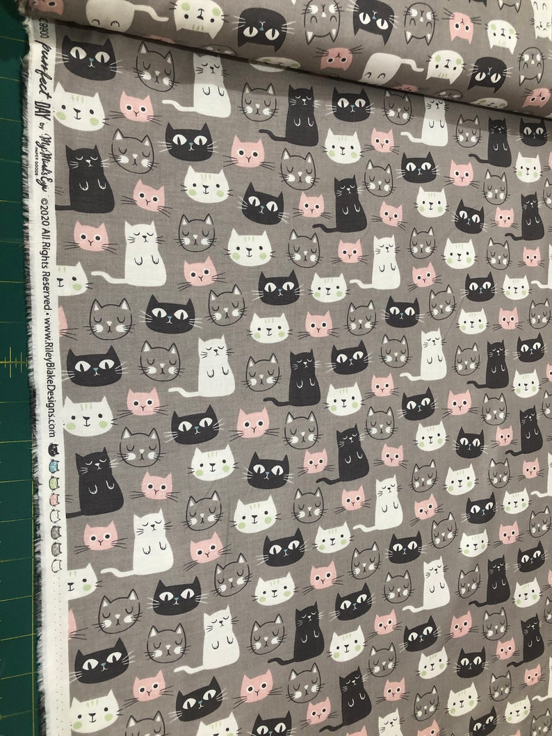 Cat Cotton Quilt Fabric Purrfect Day in Pink and Gray by Citrus & Mint for Riley Blake Designs image 2