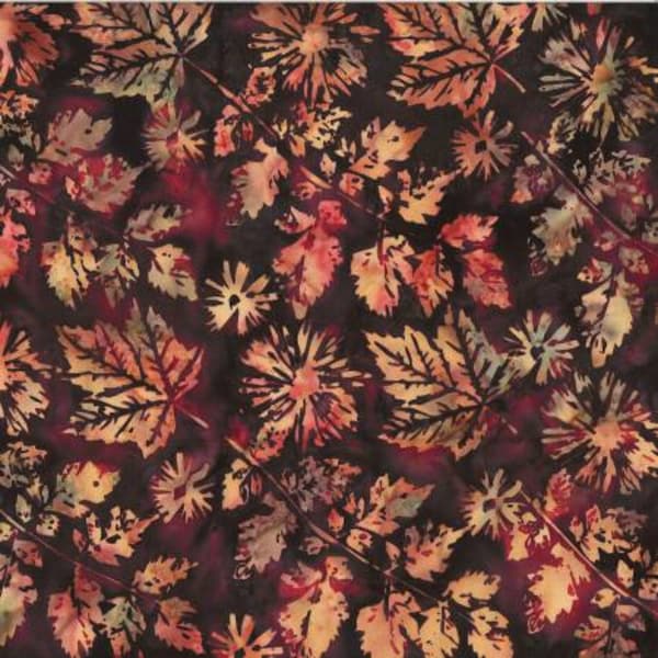 Batik Cotton Quilt Fabric Veined Leaves Lava Red from Bali Chops for Hoffman Fabrics