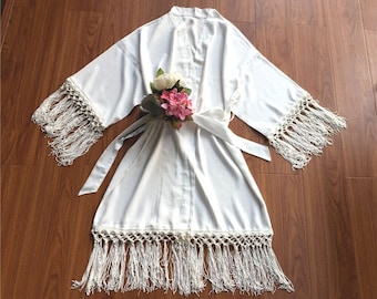 Women Tassel Kimono Robewith Fringe Lace Trimsbridesmaid - Etsy