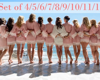 Rayon Bridesmaid Robes Set of 4/5/6/7/8/9/10/11/12/13/14/15 - with lace trims, with shipping cost