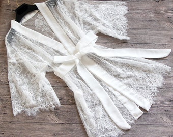 Bridal Lace Sheer Kimono Robe-Honeymoon robe-Lace Robe-Bride getting ready robe-knee length/floor length