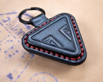 Handmade leather motorcycle keychain personalised leather gift UNION JACK Black and Red