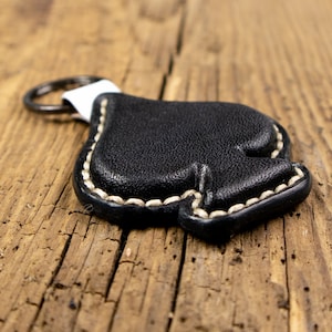 Handmade leather keychain custom key fob personalised keychain gift for man women ACE OF SPADES black & white