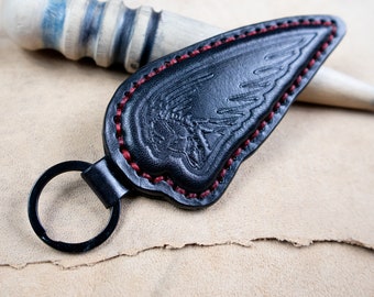 Handmade leather key holder keychain personalised leather gift for man women key fob INDIAN BLACK and RED