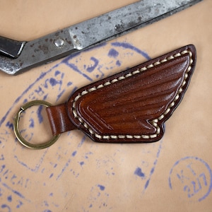 Beautiful handmade leather keychain HONDA WING  BROWN