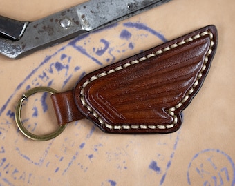 Beautiful handmade leather keychain HONDA WING  BROWN