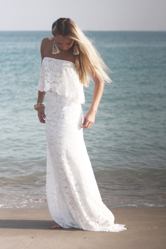 Sample Sale Strapless Lace Wedding Dress Bohemian Wedding Etsy