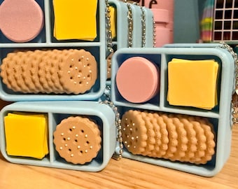 Clicker retro con forma de snack pack, juguete antiestrés de jamón y queso, juguete de escritorio impreso en 3D, regalo nostálgico