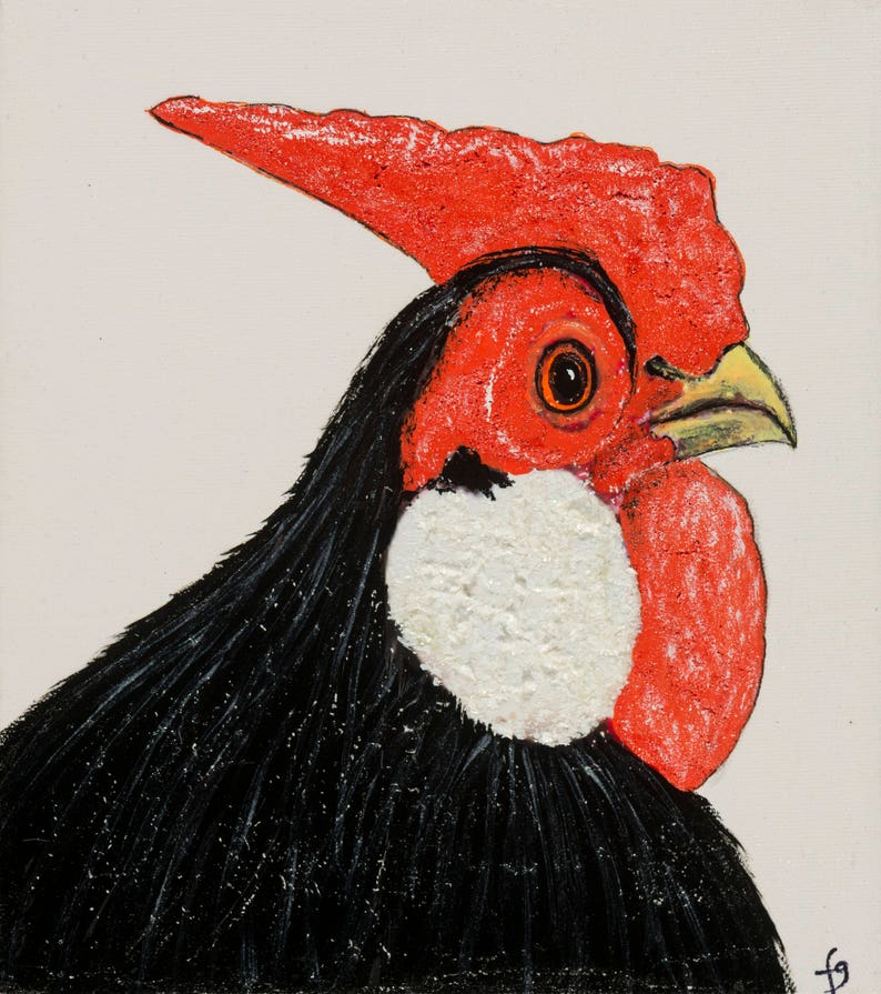 bantam roostercoq bantam rooster painting kitchen decor | etsy