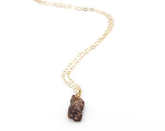 14k Gold Raw Garnet Necklace