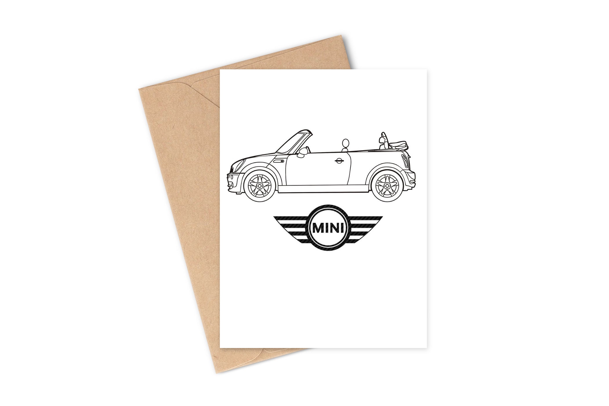 Mini Cooper, Mini Cooper Convertible Card, Miniac, Gift Card for Everyday, Blank inside, Digital Download, with envelope, printable