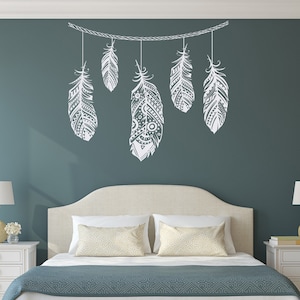 Feather Wall Decal- Feather Wall Decor- Bohemian Boho Bedroom Decor- Tribal Feather Wall Art- Feather Wall Hanging- Feather Wall Sticker 100