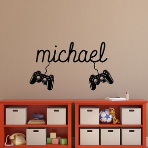 Gamer Name Wall Decal Name with Game Controllers, Computer Game Teens Boys Room Decor, Personalized Gamer Wall Art Custom Gaming Sticker 247