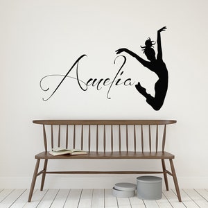 Personalized Name Wall Decal with Dancer Silhouette - Personalized Dance Wall Decal, Dancing Girl Silhouette Sticker, Dance Wall Decor 206