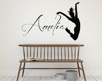 Personalized Dancer Silhouette Wall Decal - Custom Name Dance Decor P206