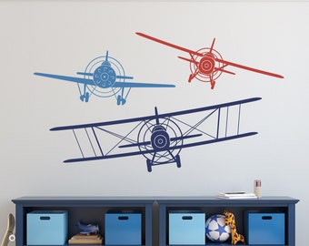Airplane Wall Decal Set: Biplane & Monoplane, Boys Room Decor P41
