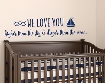 Nautical Nursery Vinyl Wall Decal: We Love You, Ocean Theme P176