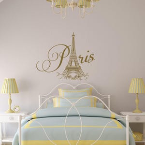 Paris Wall Decal Sticker Vinyl Lettering, Paris Bedroom Decor, Eiffel Tower Wall Decal, Paris Theme Party Decor France Wall Art Decal 057