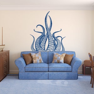 Octopus Wall Sticker - Octopus Tentacles Wall Decal Nautical Theme Decor, Waterproof Decals, Kraken Wall Sticker, Bathroom Wall Decor 035