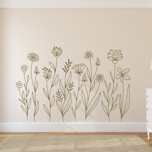 Wildflowers Wall Decal, Doodle Flowers Sticker, Doodle Garden Decal, Floral Decor, Botanical Art Garden Themed Decor Flower Window Decal 254