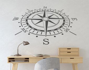 Calcomanía de pared de rosa de los vientos: decoración náutica para habitación infantil P175