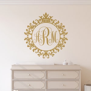 Decorazione murale monogramma iniziale - Adesivo murale con lettere monogramma personalizzate per camera da letto del dormitorio della scuola materna, adesivo murale monogramma, adesivo murale dorato 141