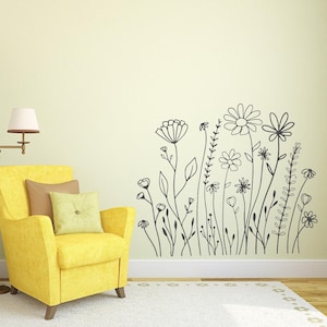 Wild Flowers Wall Decal, Doodle Wildflowers Sticker, Doodle Flower Garden Decal, Floral Wall Decor, Garden Themed Nursery, Housewarming 251