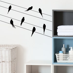 Birds On A Wire Wall Art Decal, Birds Wall Decor, Birds Silhouette Art, Nature Wall Art Decor, Love Birds Stickers, Housewarming Gifts 252