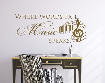 Music Speaks Vinyl Wall Decal: Music Lover Gift P78