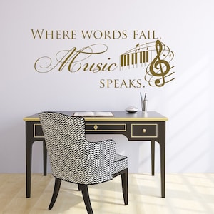 Music Wall Stickers Where Words Fail Music Speaks - Music Lover Gift, Music Wall Mural, Music Vinyl Wall Decals Quotes, Music Wall Decor 078
