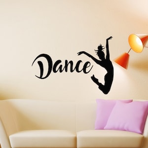 Calcomanía de pared de baile, silueta de niña bailarina, calcomanías de vinilo para pared, decoración de estudio de baile, calcomanía de pared de baile, letras, decoración de dormitorio, regalo para bailarina 168